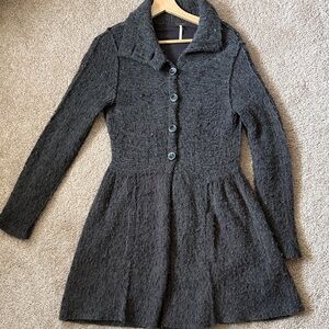 Free People Wool Cotton blend Knit Button-Front Longline Sweater Coat